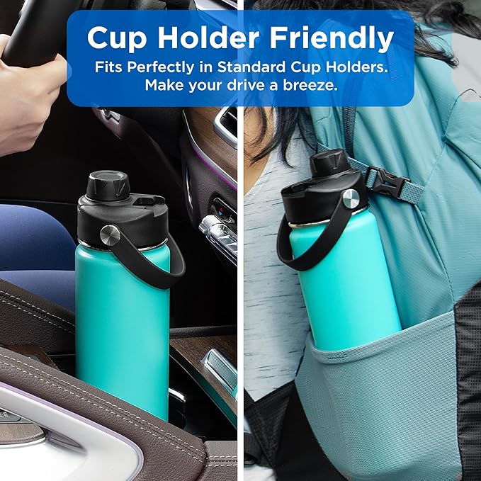 ThermoProof Double-Walled Vacuum Insulated Stainless Steel Water Bottle - Wide Mouth with Chug & Spout Lids, Dishwasher Safe, Reusable, Leakproof, Hot & Cold for Men, Women & Kids - 22 oz, Blue