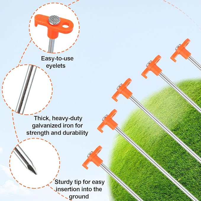 APACALI 40 PCS Metal Tent Stakes Heavy Duty, 10 Inch Yard Stakes Non-Rust Metal Tent Pegs Ground Stakes Tent Spikes Camping Accessories for Camping Patio, Garden, Canopies, Grassland, Outdoor