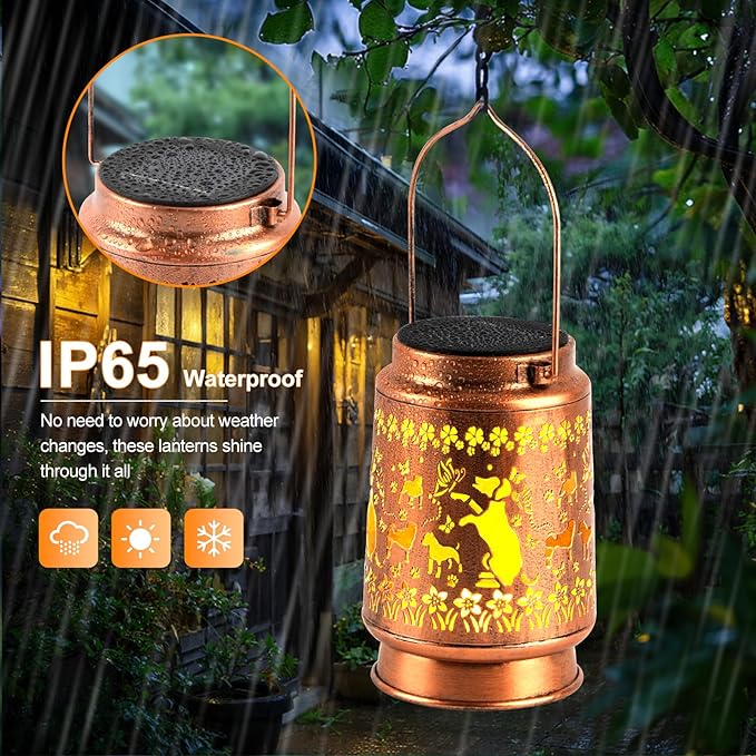 Solar Lanterns Outdoor Waterproof, Dog Garden Decor for Yard Porch Lawn Patio Pathway, Hanging Solar Lights Birthday Gifts for Women Mom Grandma Sister Friend