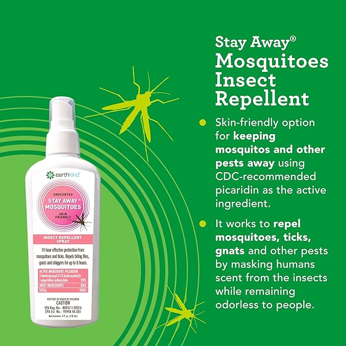 EarthKind Stay Away Mosquitoes Insect Repellent - Plant-Based, Unscented Mosquito Body Spray with Picaridin - Up to 14-Hour Protection - Safe for Children When Used As Directed - 4-Oz (2-Pack)