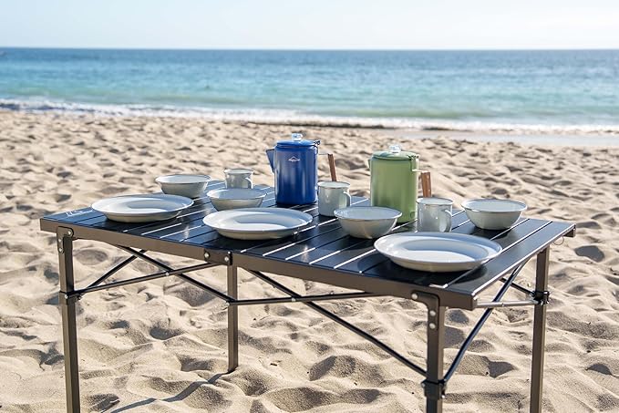 MOUNTAIN SUMMIT GEAR Heavy-Duty Roll-Top Table for Camping - Portable Aluminum-Top Folding Table with Steel Frame by Caddis Sports, Inc. (Extra Large)