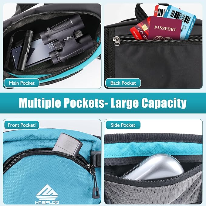 Fanny Pack Waist Bag with Water Bottle Holder for Men Women Running Hiking Travel Dog Walking Workout Cycling Outdoor (Turquoise Blue)