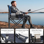 Oversized Folding Camping Chair for Adults - 450lbs Support - Heavy Duty Portable Lawn Chairs with Side Pocket Cup Holder Cooler Bag for Sports Garden Beach Fishing, Blue 2 Pack