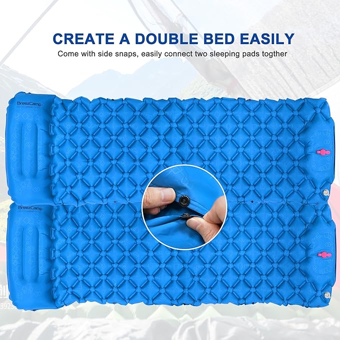 Camping Sleeping Pad, Ultralight Inflatable Mattress with Pillow Built-in Foot Pump for Outdoor Hiking Travel Tent Backpacking Trip Car, Compact Lightweight Camping Mat, Blue