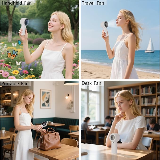 2025 Upgraded Portable Handheld Turbo Fan with 20-Hour Battery - Rechargeable Mini Fan with Digital Display, Anti-Slip Base, 5000mAh Capacity - Personal Fans for Travel, Vacation, Beach(White)