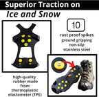 Ice Snow Traction Cleats - Lightweight Crampon Cleats for Walking on Snow & Ice - Anti Slip Grippers Fasten Quickly & Easily Over Footwear - Protable Grips for Shoes and Boots