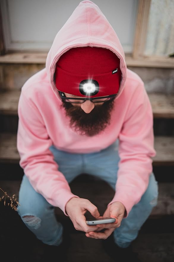 ATNKE LED Lighted Beanie Hat,USB Rechargeable 4 LED Running Headlamp Bright Cap with The Light Gifts for Men and Women