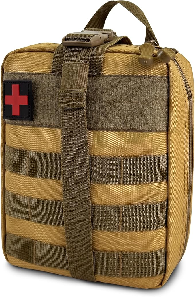 Survival First Aid Kit, MOLLE Medical Pouch Tactical First Aid Kit for Home, Car, Hiking, Travel, Camping, Khaki