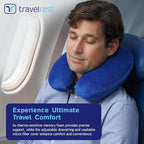 TRAVELREST Travel Essential Neck Pillow Curl - Memory Foam, Washable Micro-Fiber Cover, Soft and Comfortable Head Support for Long Flights, Compact, Attaches to Luggage, Airplanes, Cars, Bus - Blue