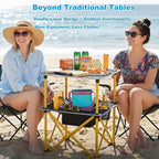 Folding Camping Table with 4 Cup Holders, Lightweight Portable Beach Outdoor Picnic Table, Square Camp Table with Built-in Food Basket Travel Bag for BBQ, Camping, Tailgate