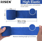 RISEN Cohesive Bandage 2” x 5 Yards, 6 Rolls, Self Adherent Wrap Medical Tape, Adhesive Flexible Breathable First Aid Gauze Ideal for Stretch Athletic