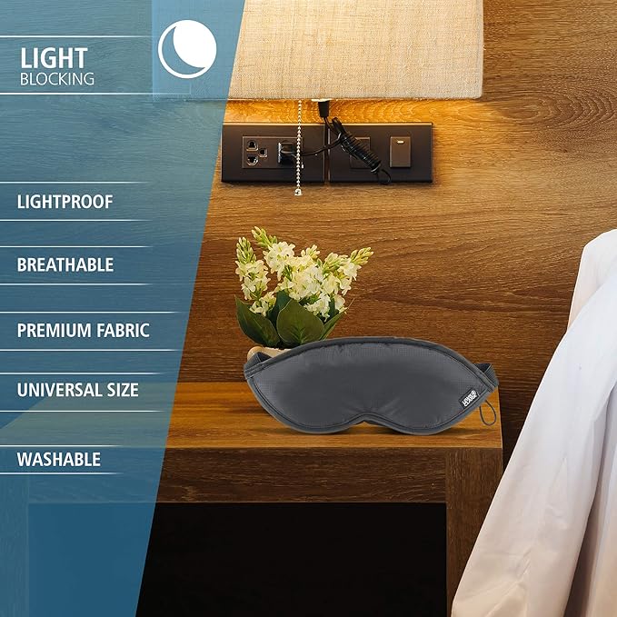 Lewis N. Clark Comfort Eye Mask + Sleep Aid to Block Light for Travel, Airplane, Hotel, Airport, Insomnia + Headache Relief with Adjustable Straps, 2 Pack, Blue