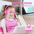 iClever BTH22 Kids Bluetooth Headphones, 60H Play Time, 74/85 dBA Safe Volume, Bluetooth 5.4, USB C, Over Ear Kids Headphones Wireless with Mic AUX Cord for iPad/Tablet/Travel, Blossom Pink