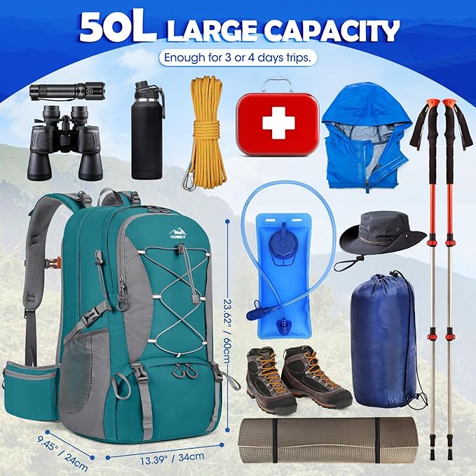 NUBILY 50L Hiking Backpack Waterproof Camping Backpack for Men Women Lightweight HIking Daypack Outdoor Travel Daypack