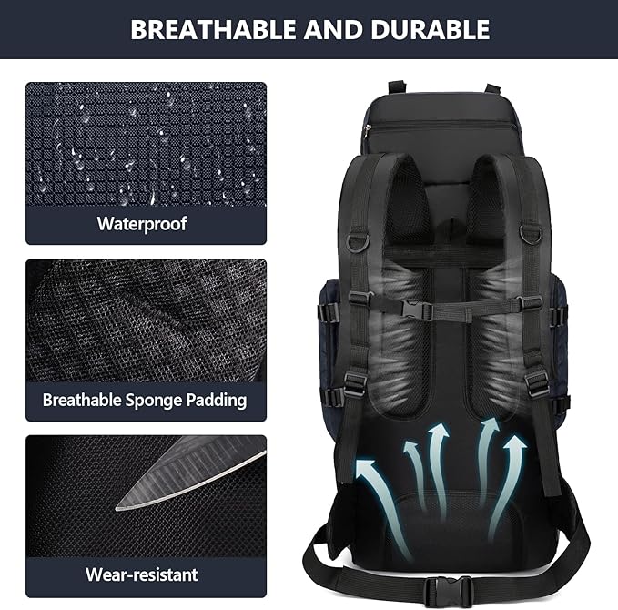 90L Hiking Backpack, Camping Travel Backpack with Rain Cover Lightweight Travel Daypack for Climbing Camping Touring (Blue)