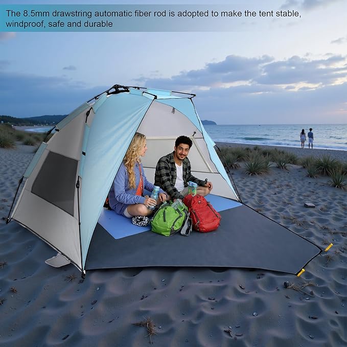 Pop Up Beach Tent Sun Shelter, Pop Up Beach Tent 94.5 x 55.1 x 51.1 inches, 3-4 Person, Blue, with Storage Bag