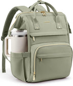 LOVEVOOK Laptop Backpack for Women with Giant Tumbler Holder Pocket,17 inch Waterproof Travel Backpack Purse Computer Laptop Bag,Professional Work College Nurse Teacher Backpack Travel Bag,Bean Green