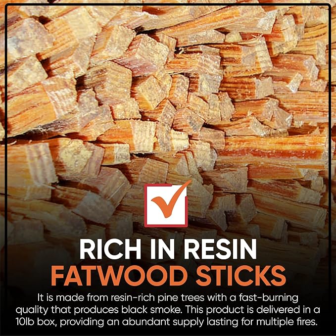 Fatwood Fire Starter Sticks 10 lb – 100% Natural, Resin-Rich Kindling for Fireplace, Wood Stove, Fire Pit & Campfire – Quick-Ignite Pine Wood Starter Logs – Clean Burn, Indoor/Outdoor – Easy Lighting