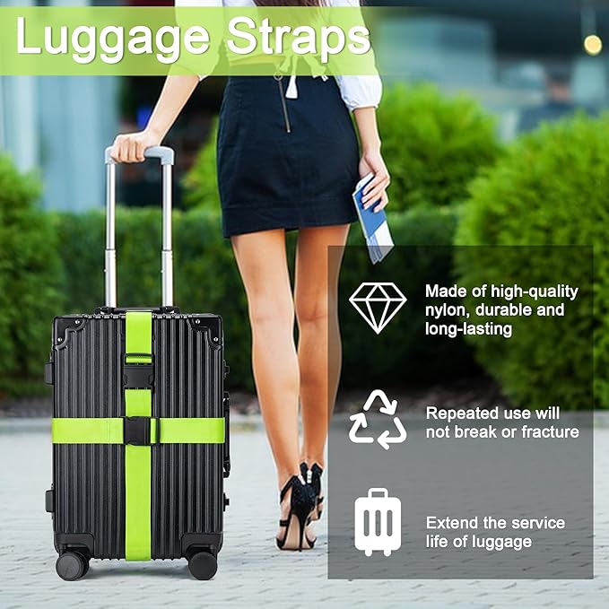 Luggage Straps for Suitcases 4 Pack, TSA Approved Travel Essentials, Luggage Strap for Travel Suitcase & Bag Closure and for Easy Identification, Travel Accessories for Safety & Convenience (Orange)