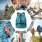 Hoedia Sports Drawstring Backpack - String Swim Gym Bag with Shoes Compartment and Wet Proof Pocket for Women and Men
