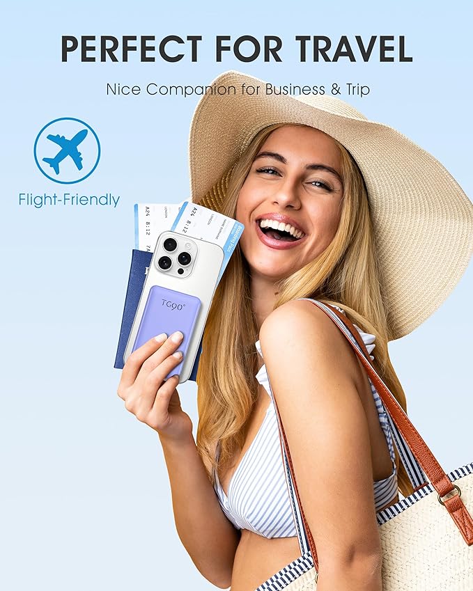 TG90° Portable Phone Charger Ultra Mini Power Bank with Built-in Foldable AC Wall Plug and Cables,5000mAh External Battery Pack Compatible with iPhone 17 16 15 14 Android Smart Devices