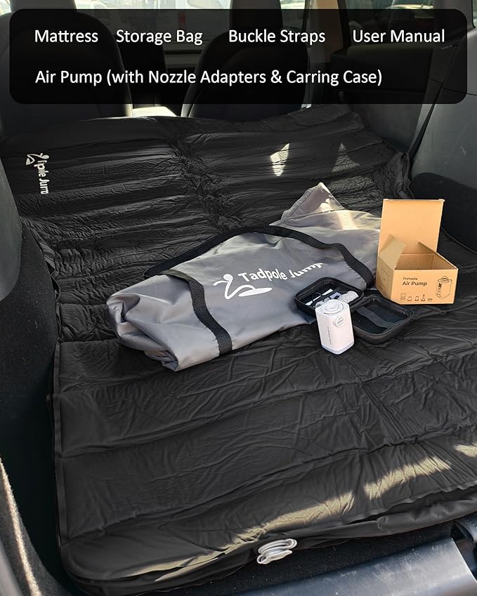 for Tesla Model Y Mattress Memory Foam, 4 inch Comfortable SUV Sleeping Pad with Powerful Air Pump, Inflatable Car Bed for Camping & Road Trips (Black+Gray)