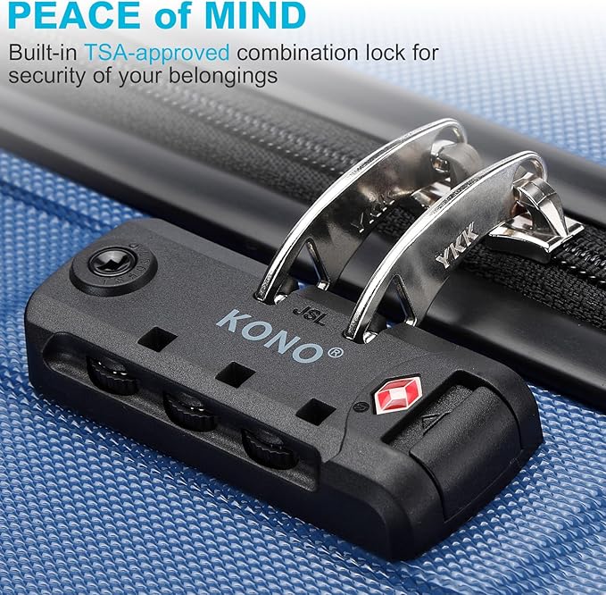 Kono 3 Piece Luggage Sets Expandable(only 28") Lightweight with Spinner Wheels TSA Lock Hardside Travel Rolling Suitcases 20in 24in 28in Carry on Navy