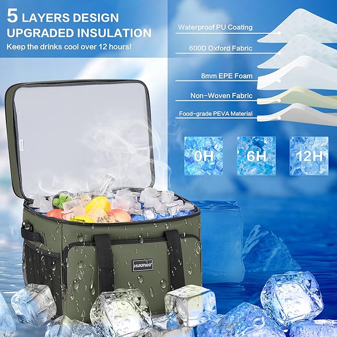 Insulated Soft Cooler Bag, Large Ice Coolers Soft Sided Ice Chest for Beach, Collapsible and Portable