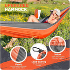 Camping Hammock Lightweight, Portable Hammocks Parachute Hammock with Two Tree Straps, Single or Double Travel Swing Nylon Camp Hammocks, Outdoor Essentials for Beach Backpacking Hiking, Orange
