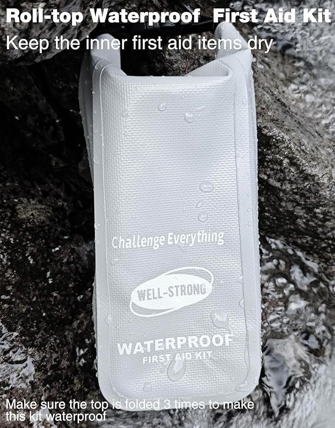 Waterproof First Aid Kit Roll Top Boat Emergency Kit with Waterproof Contents for Fishing Kayaking Boating Swimming Camping Rafting Beach Light Grey