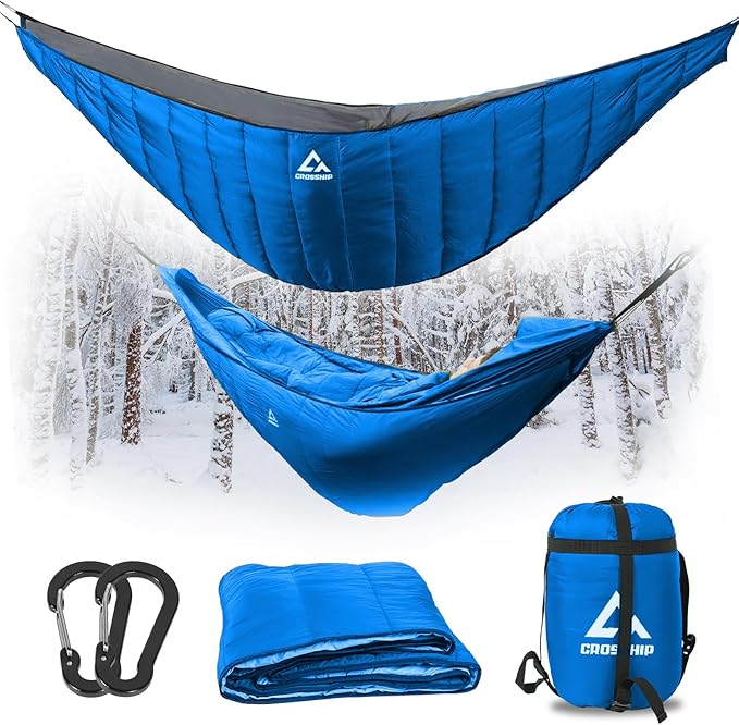 Hammock Underquilt for Camping Hammock - Blue - Full Length Camping Quilt for Lightweight Soft Warm 3-4 Seasons 41-68°F, for Hiking Backpacking Traveling Beach (Hold Up to 500lbs)
