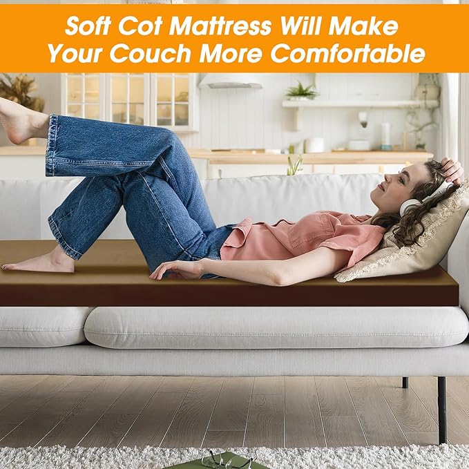 CYMULA Camping Cot Mattress 2in Memory Foam Sleeping Pad,Soft Warm Non-Slip Camping Mattress Topper with Retaining for Adults,Portable Roll up Pad for Travel(75 x30)（only Mattress）