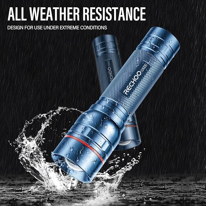 Rechargeable Flashlights High Lumens, G1000 Super Bright Flash Light, Small Zoomable LED Flashlight with 3 Lighting Modes, Portable Tactical Flashlight for Camping Essentials (Battery Included)-Blue
