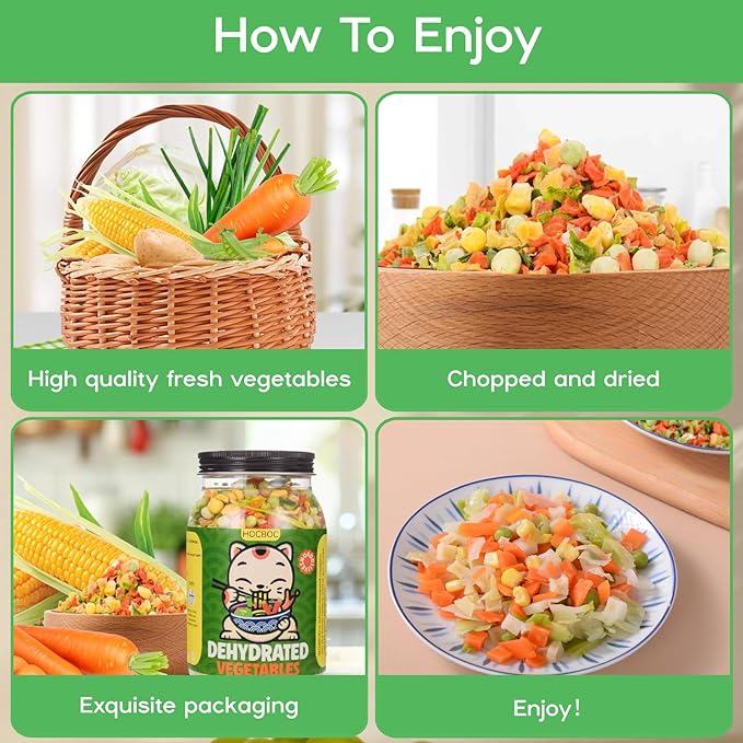 Freeze Dried Mixed Dehydrated Vegetables - 10.58oz Natural Ramen Toppings Vegetable Flakes, No Gluten& No Allergen, Dry Veggie for Cooking, Camping, Emergency Supply