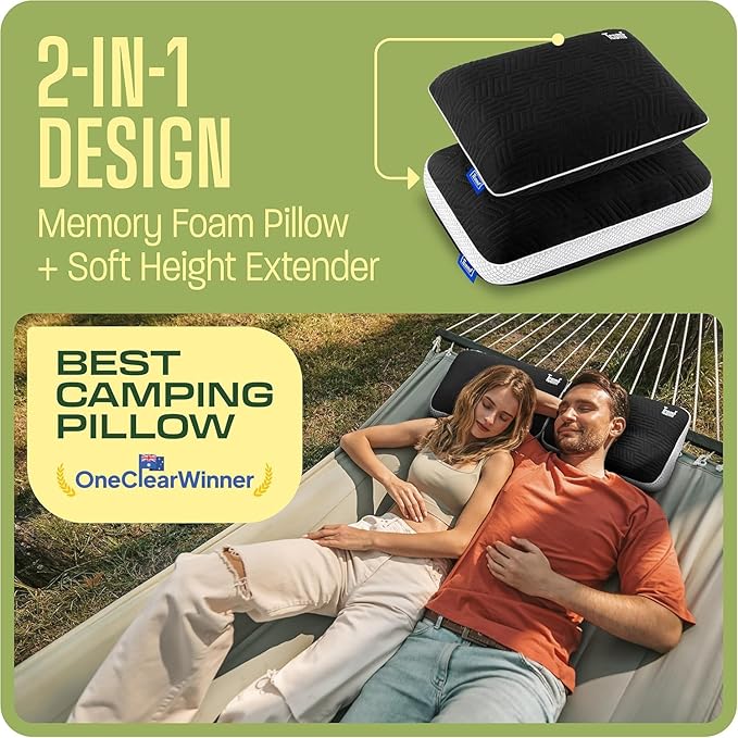 Camping Pillow: Dual Cover, Memory Foam Travel Pillow, Medium Firm Camp Pillow, Camping Pillows for Sleeping, 5 Layers for Support, Small Travel Pillow,Small Portable Pillow 10x16 Inches (Black)