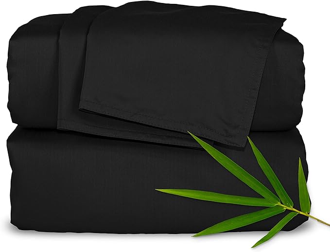 California King Sheets by Pure Bamboo, Genuine 100% Organic Viscose Derived from Bamboo Bed Sheet Set, Soft & Cooling, Double Stitching, Lifetime Quality Promise (California King, Black)
