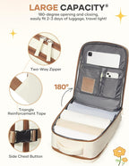 coofay Large Travel Backpack Carry on Flight Approved Mochila De Viaje Personal Item Travel Bag Backpacks for Men Women Carry on Backpack for Airplanes 18x14x8 Inches Travel Bag Beige with Brown