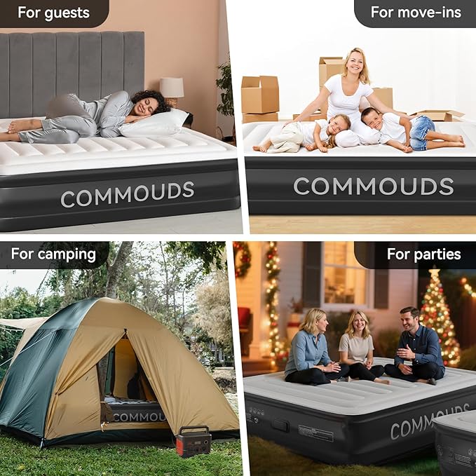 COMMOUDS Twin Air Mattress with Built-in Battery Powered Removable Pump, 18" High Inflatable Mattress, Portable Blow up Mattress, Air Bed for Camping, Home and Guest