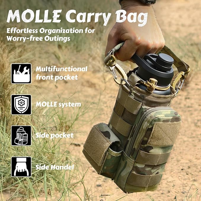 32 Oz Insulated Water Bottle - Stainless Steel Tactical Flask With Straw Lid & Chug Cap, Metal Military Water Bottle With Rugged, Removable Sleeve Can Place Items for Hiking Camping Hunting