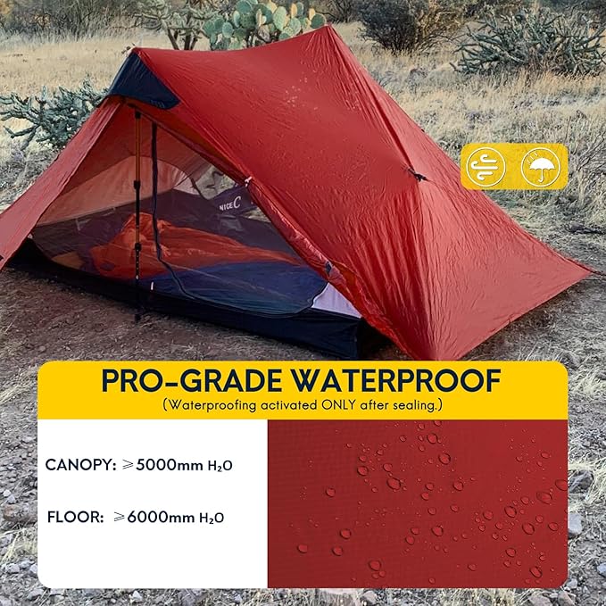 LANSHAN Ultralight Tent 3-Season Backpacking Tent for 1-Person or 2-Person Camping, Trekking, Kayaking, Climbing, Hiking