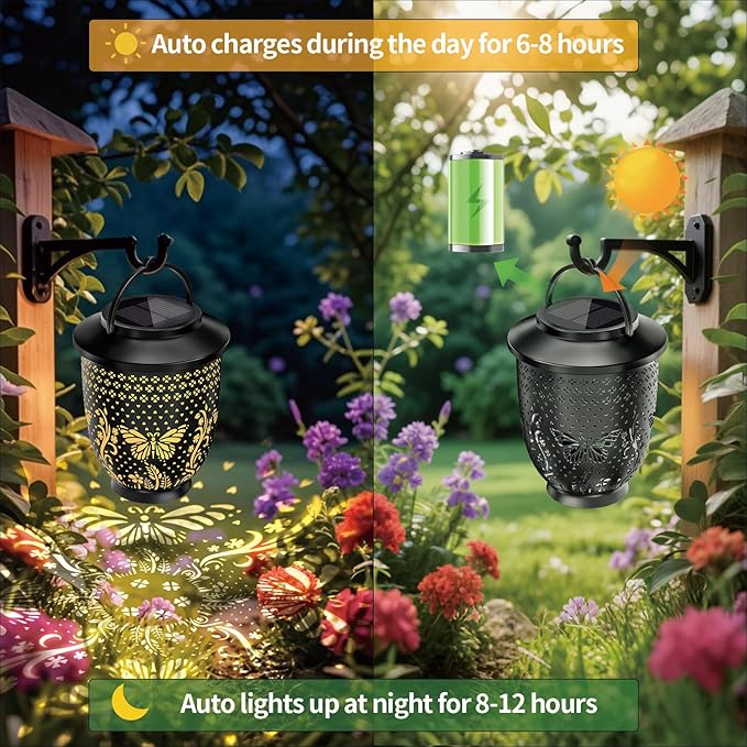 Butterfly Solar Lantern Outdoor Waterproof - Hanging Solar Lights Decorative Gifts for Women Mom, for Garden Decor, Backyard, Patio, Yard, Lawn, Porch (Butterfly)