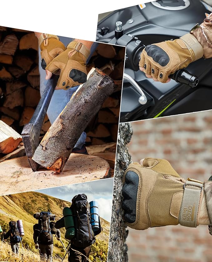 KEMIMOTO Fingerless Tactical Gloves for Men, Motorcycle Gloves for Outdoor Work Sports, Fingerless Cycling Gloves for Hunting Hiking Camping