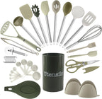 COOK WITH COLOR Silicone Cooking Utensils, Kitchen Utensil Set, Easy to Clean Silicone Kitchen Utensils, Cooking Utensils for Nonstick Cookware, Kitchen Gadgets Set, 38 Piece, Green