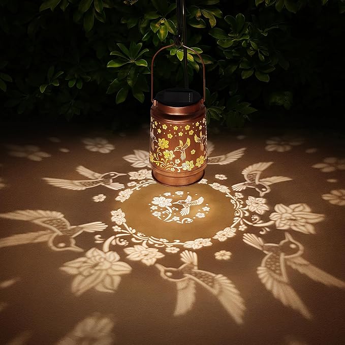Solar Lanterns Outdoor Waterproof Hummingbird Garden Decor Birthday Gifts for Women Mom Grandma Hanging Solar Lights Metal Solar Decoration Outside for Yard,Patio,Backyard,Porch