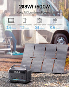 DaranEner Portable Power Station 600W with Solar Panel 80W, 288Wh LiFePO4 Battery Backup w/2 AC Outlets, 1.7H Fast Charging Solar Generator for Camping, RV Travel, Home Emergencies