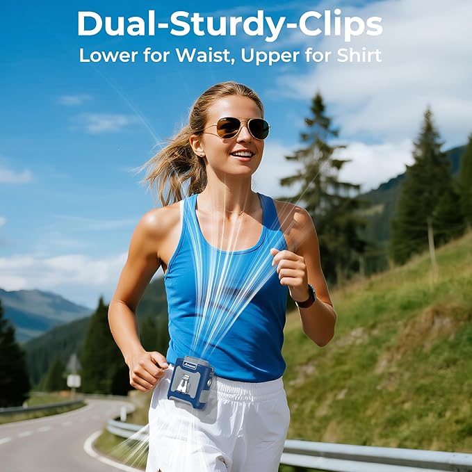 AMACOOL Portable Waist Fan Clip On, MAX 40H Work Time, 10000mAh Rechargeable Wearable Shirt Fan with Light, 16000RPM Powerful 5 Speed Belt Fans Personal Cooling Fans for Outdoor Jobsite Camping Travel