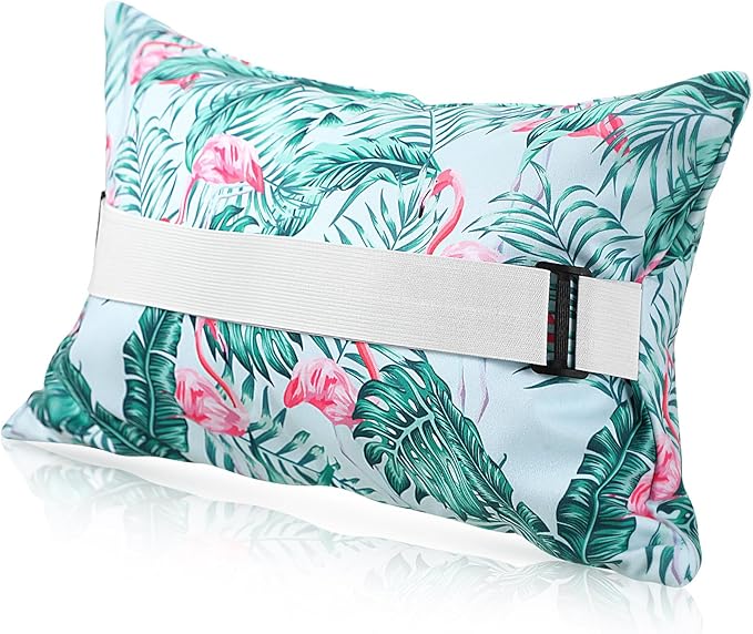 Inflatable Beach Pillow with Removable Cover Outdoor Pool Pillow Beach Chair Pillows for Sand Inflatable Camping Pillow for Travel Vacations, Tropical Flamingo