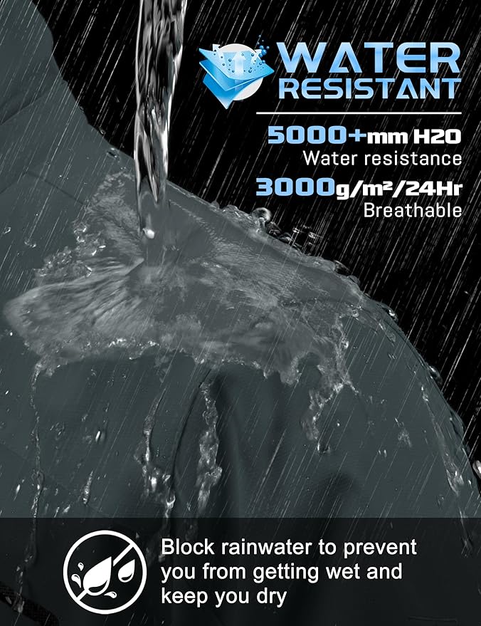 TACVASEN Men's Rain Jacket Lightweight Windbreaker with Hooded Water Resistant Outdoor Raincoat for Hiking Travel Camping