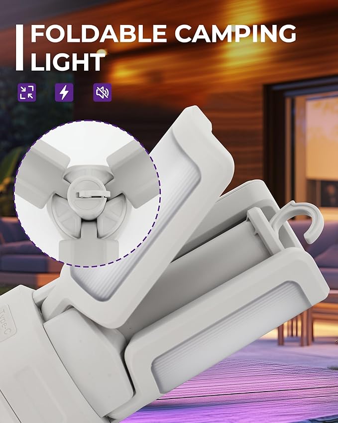 GREEN MORE Portable Camping Lantern Foldable , 4 Light Modes Camping Lights Lightweight, Waterproof, for Indoor Outdoor Home Emergency Light Power Outages Hiking Hurricane,French Grey