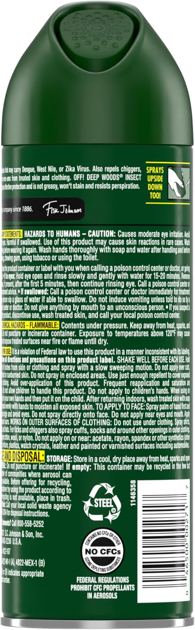 OFF! Deep Woods Insect Repellent Aerosol, Bug Spray with Long Lasting Protection from Ticks and Listed Bugs, 6 oz